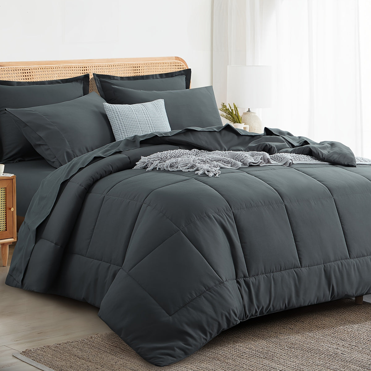 Bed in a Bag Queen 7 Piece Fluffy Comforter Set – Ultra-Soft Microfiber Bedding with Comforter, Fitted Sheet, Flat Sheet & 4 Pillowcases, Hypoallergenic Breathable All Season Bedding Gift for Her