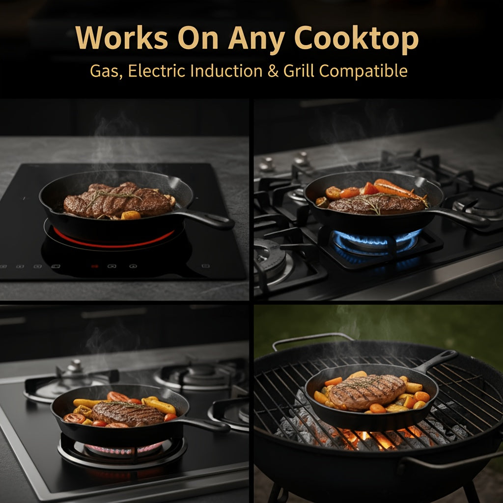 Pre-Seasoned Cast Iron Skillet Set 6” 8” 10” Heavy-Duty Pan for Frying Sauté Cooking & Pizza – Professional Restaurant Quality Cookware