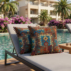 2-Pack Turkish Moroccan Throw Pillows with Inserts Reversible Floral Boho Decorative Pillow 18x18 Inch Polyester Square Cushion Zip Cover for Sofa Couch Bedroom Living Room 7 Colors