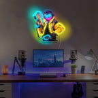 Neon Marksman LED Wall Art Sign UV Printed USB Powered – Glowing Gun Wall Decor for Game Room, Bar, Man Cave & Bedroom – Colorful or Yellow