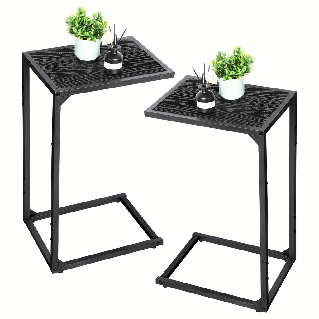 C-Shaped End Table with Charging Station – Sofa Side Table, 50LBS Capacity, Slides Under Sofa, Snack & Laptop Table for Living Room Bedroom (1pc/2pcs, w/wo Storage Bag)