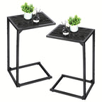 C-Shaped End Table with Charging Station – Sofa Side Table, 50LBS Capacity, Slides Under Sofa, Snack & Laptop Table for Living Room Bedroom (1pc/2pcs, w/wo Storage Bag)