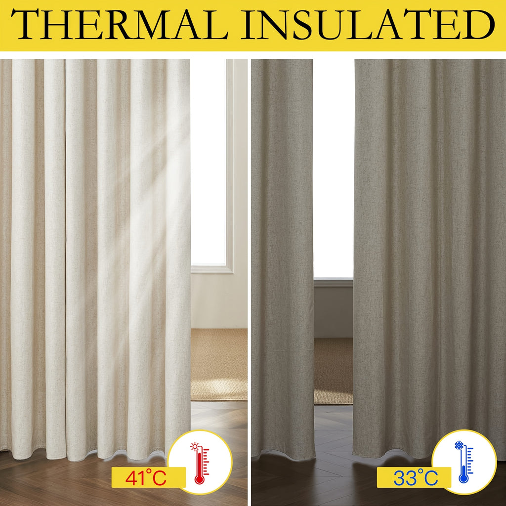 Linen Blackout Curtains 2 Panels 100% Farmhouse Grommet Top – Thermal Insulated Thick Window Drapes for Living Room Bedroom, 11 Colors 6 Sizes