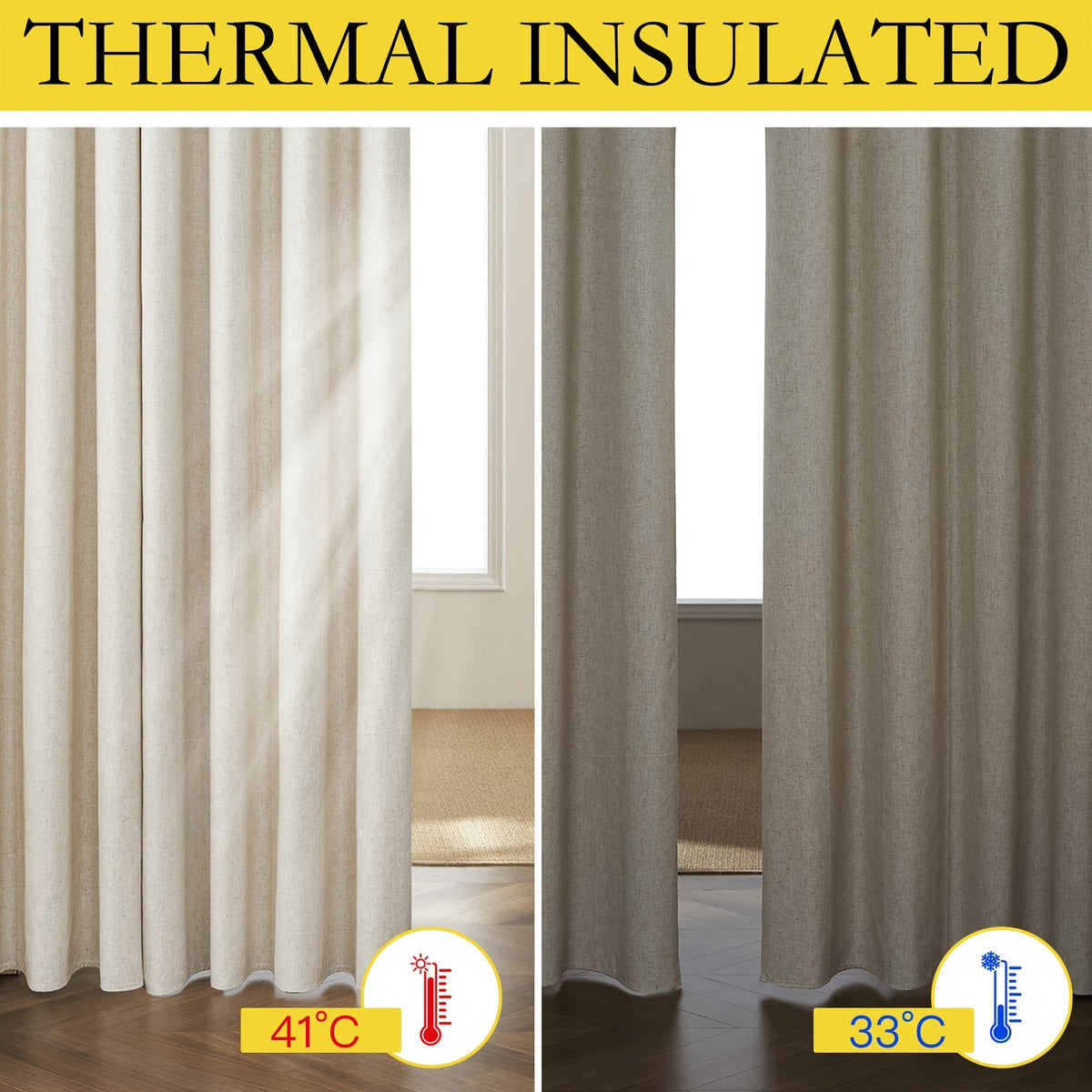 Linen Blackout Curtains 2 Panels 100% Farmhouse Grommet Top – Thermal Insulated Thick Window Drapes for Living Room Bedroom, 11 Colors 6 Sizes