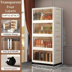 Stackable Foldable Storage Cabinet with Lids – Rolling Wardrobe Organizer 3/4/5/6 Tier with Magnetic Doors, 360° Wheels & Handles for Bedroom, Closet, Kitchen & Office