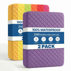 Waterproof Mattress Protector Deep Pocket 2 Pack – Quilted Breathable All-Season Fitted Bed Cover, Buy 1 Get 1 Free, Solid Color for Home & Hotel