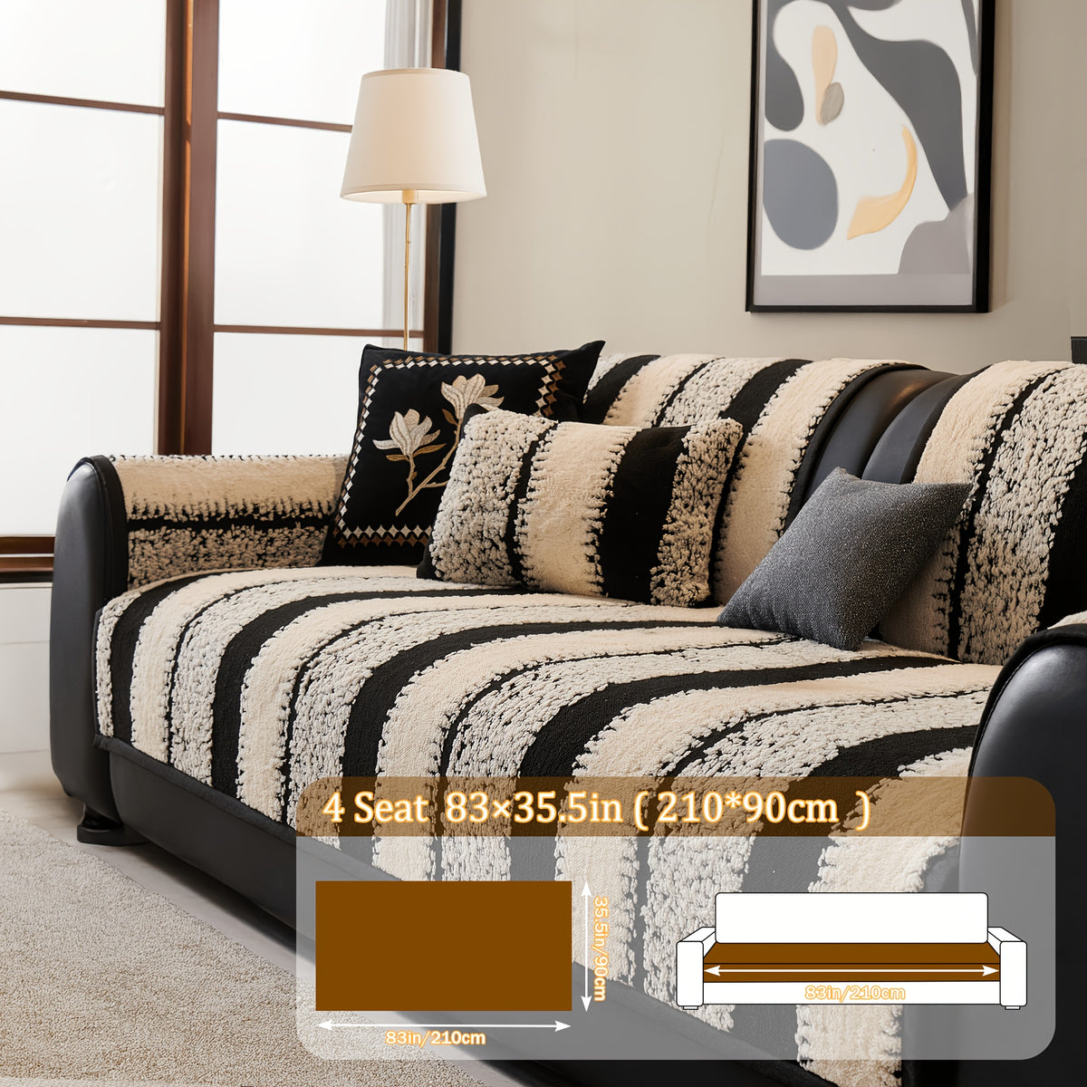 Non-Slip Sofa Slipcover, Striped Couch Cover for 2/3/4 Seater with Silicon Rubber Backing, Pet-Friendly Machine Washable Furniture Protector, All-Season Soft Sofa Cover, Sold by Piece