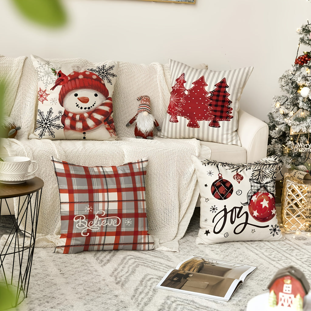 Seasonal Throw Pillow Covers 18x18 Inch – Autumn Winter Holiday Cushion Covers with Pumpkin, Snowman, Christmas Tree, Truck & Buffalo Plaid | Farmhouse Thanksgiving Christmas Decor for Couch, Bed & Living Room