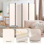 Room Divider 4 Panel Folding Privacy Screen – 67.5" Tall Cream Steel Frame Freestanding Partition for Bedroom Office Living Room