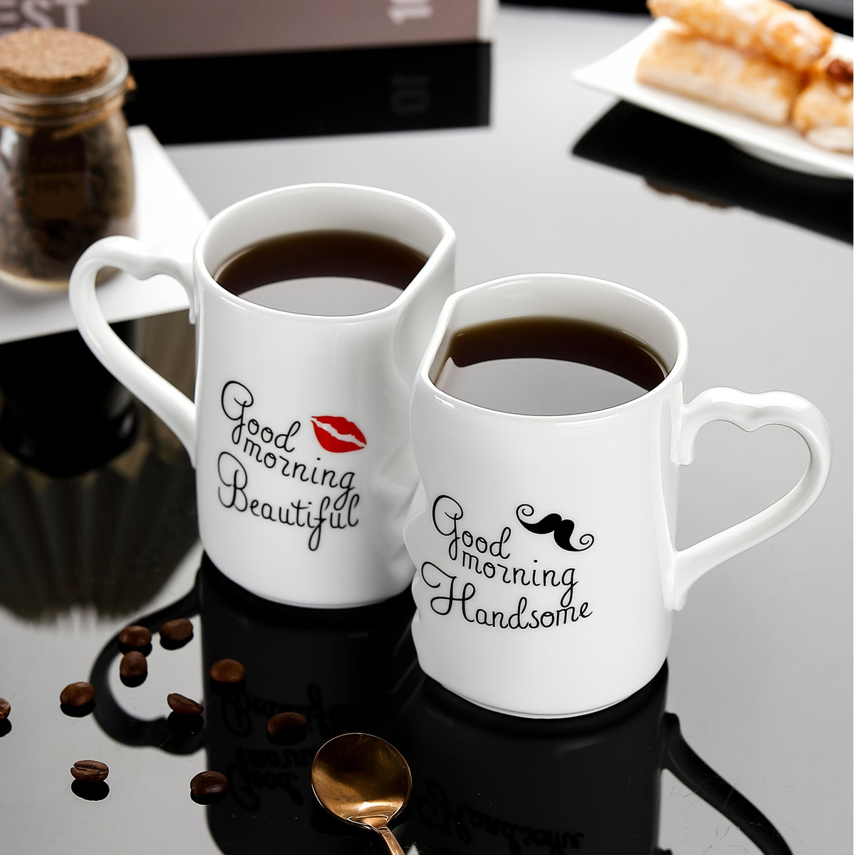 Ceramic Couple Mug Set of 2 – Kissing Design Insulated Love Mugs 360ml 12oz for Coffee Tea, Anniversary Wedding Valentine's Day Gift
