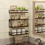 Floating Shelves Over Toilet 3/4 Piece Set – Farmhouse Wood Wall-Mounted Bathroom Shelf for Toilet Paper Storage, Small Bathroom Organizer in Black & Brown