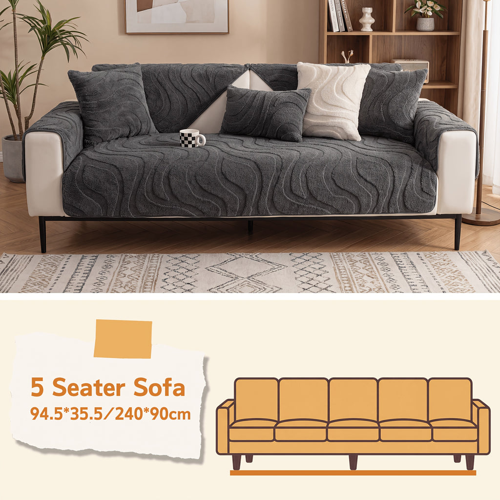 Velvet Sofa Cover Non-Slip Washable Plush Couch Slipcover Pet Friendly Thick Padded Furniture Protector 1 2 3 4 5 Seat Living Room Bedroom
