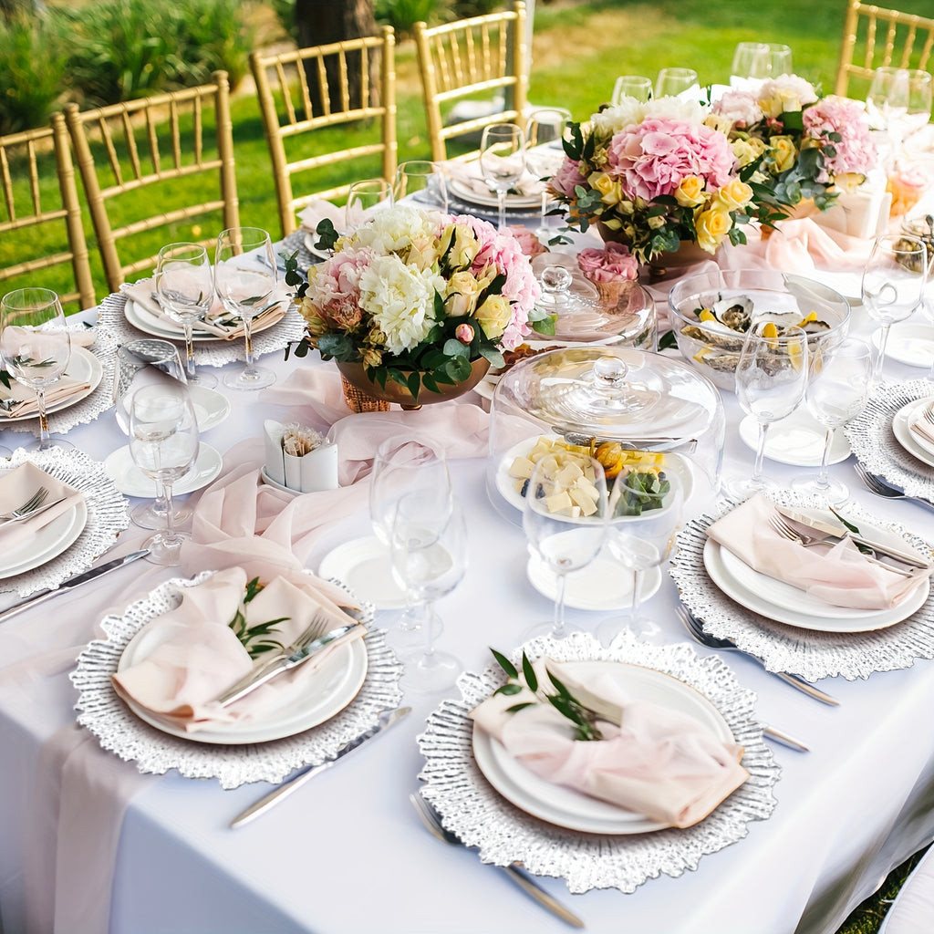 Reef Charger Plates Bulk 100 Pack Silver – 13 Inch Plastic Floral Ruffled Rim Metallic Decorative Wedding Chargers for Party, Holiday & Event Table Settings
