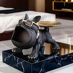 Decorative Resin Bulldog Tray Statue Modern Dog Figurine Key Tray Entryway Organizer Candy Jewelry Earring Tray Holder Home Office Dining Table Decor Desk Accent Christmas New Year Gift Dog Lover