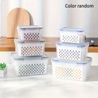 Food Storage Containers Set 6-Piece BPA-Free with Drain Baskets & Lids - Leak-Proof Freezer-Safe Crisper Boxes for Fruits, Vegetables & Meal Prep Leftovers, Reusable Kitchen Organizers
