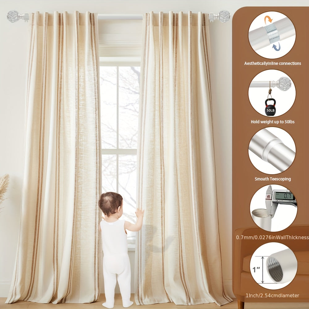 Adjustable Curtain Rod Crystal & Gold Single Decorative Rod for Windows 28 to 122 Inch – Spliced Extension Design, 8 Size Options