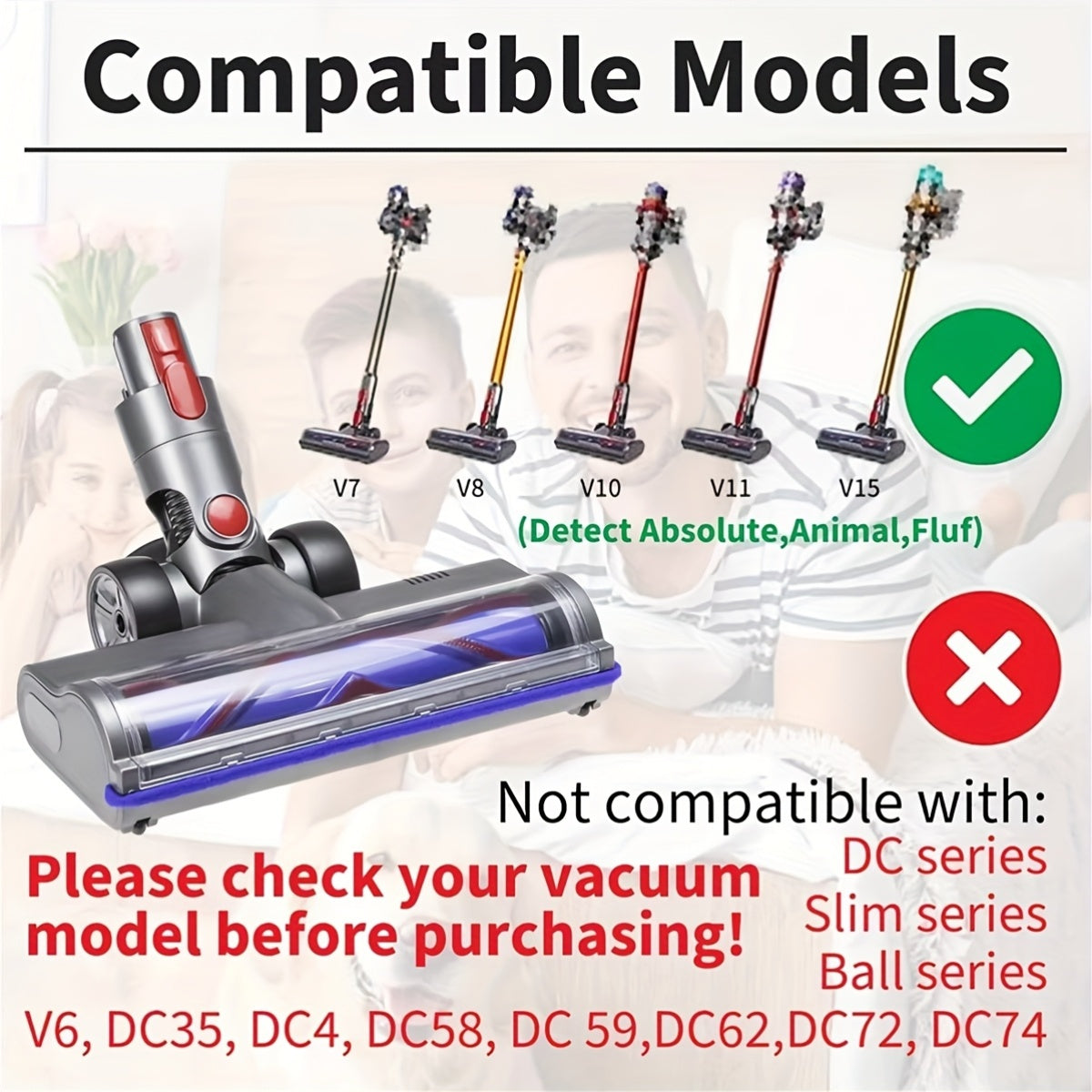 Upgraded Direct Drive Brush Head with LED for Dyson V7 V8 V10 V11 V15 SV10 SV12 SV14 Replacement Nozzle Vacuum Cleaner Part
