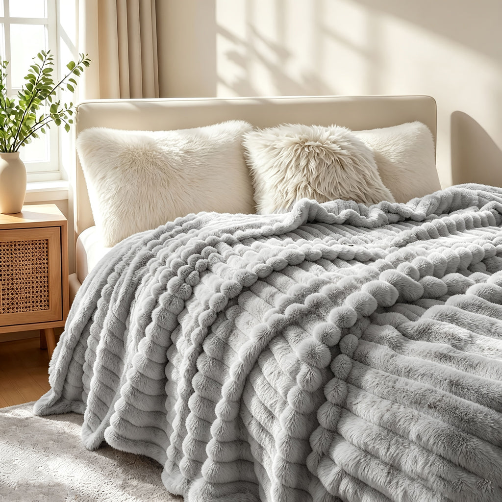 Soft Plush Throw Blanket – Thick Warm Fuzzy Cozy Blanket for Couch, Bed, Office & Travel | 4 Sizes, 4 Colors | Great for Gifts & Room Decor