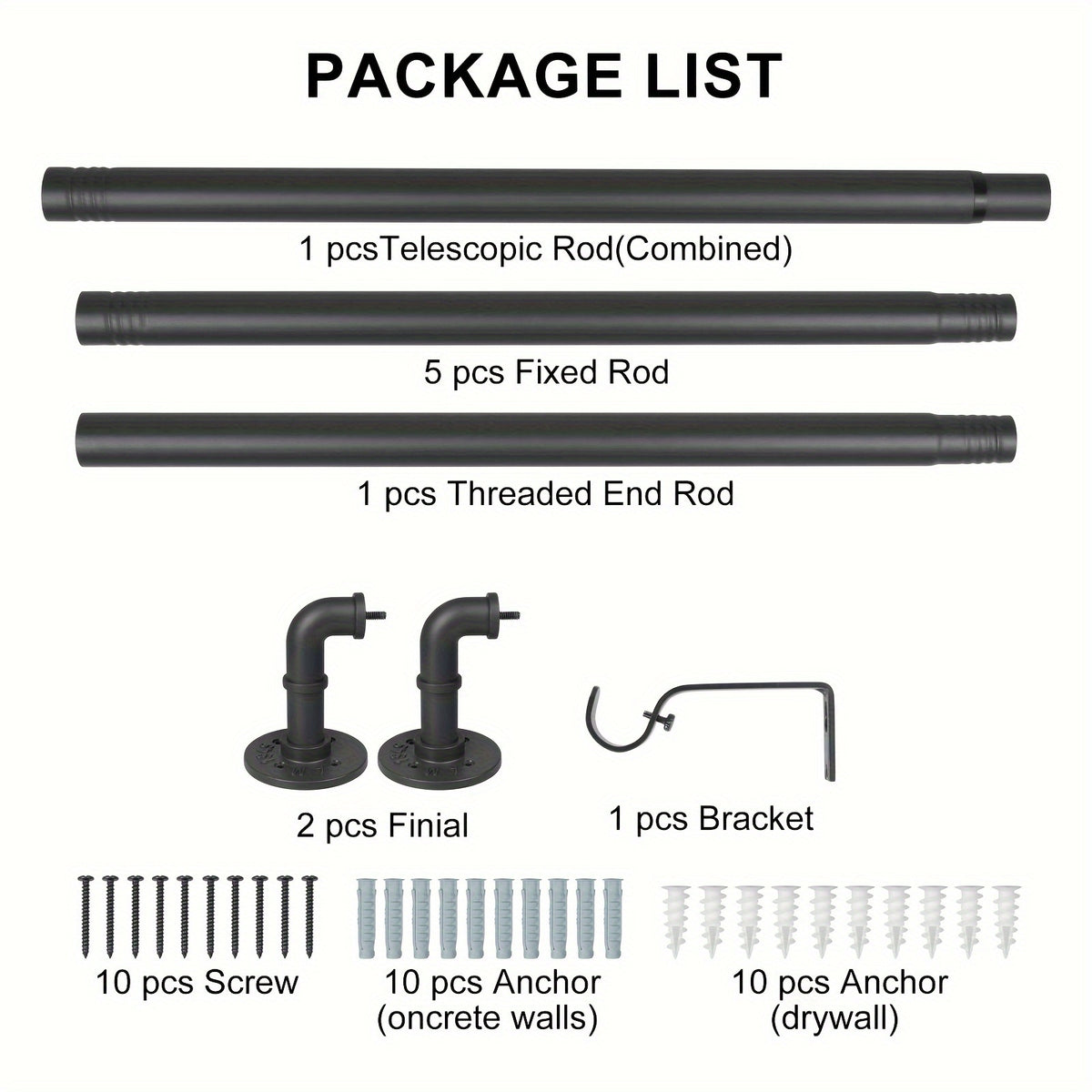Curtain Rod Black Industrial 1 Inch with Brackets – Rustic Heavy Duty Window Rod Set for Indoor & Outdoor Use | 4 Sizes