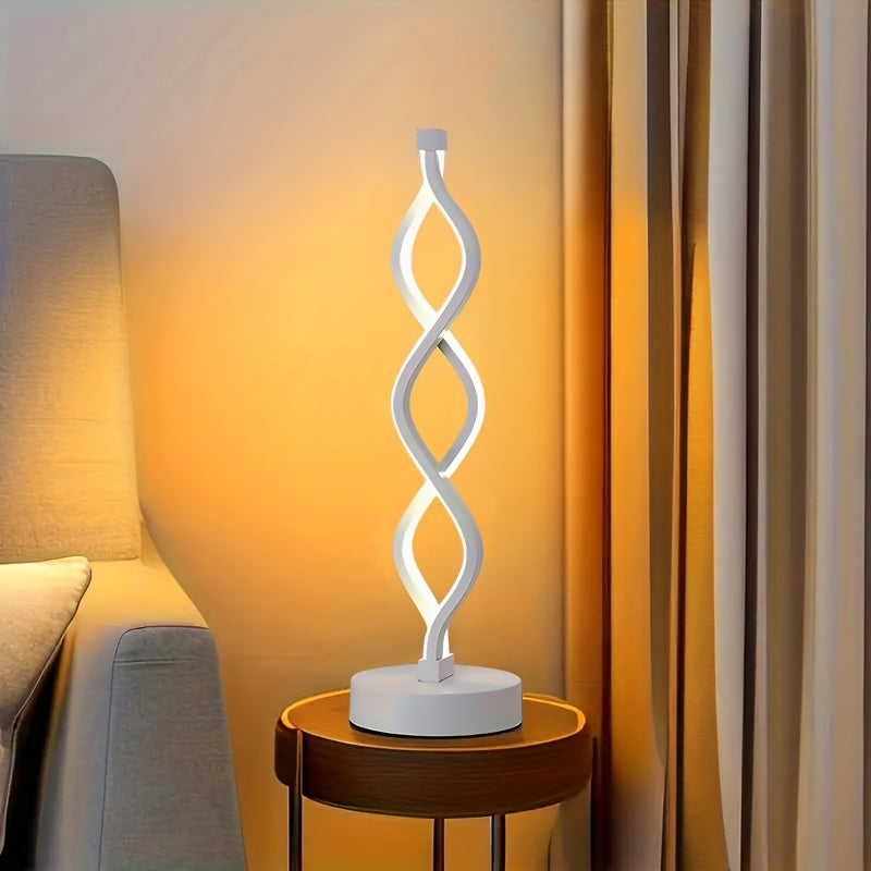 Spiral LED Table Lamp Dimmable 3-Color Modern Minimalist Bedside Lamp - Creative Wave Design Desk Lamp with Metal Base & USB Charging, Small Night Lamp for Bedroom, Living Room, Office & Study