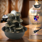 Rock Tabletop Zen Fountain with LED Lights & Rotating Crystal Ball – 8.3" Desktop Waterfall Fountain with Humidifier for Living Room, Office & Bedroom, Plug-In Soothing Water Feature