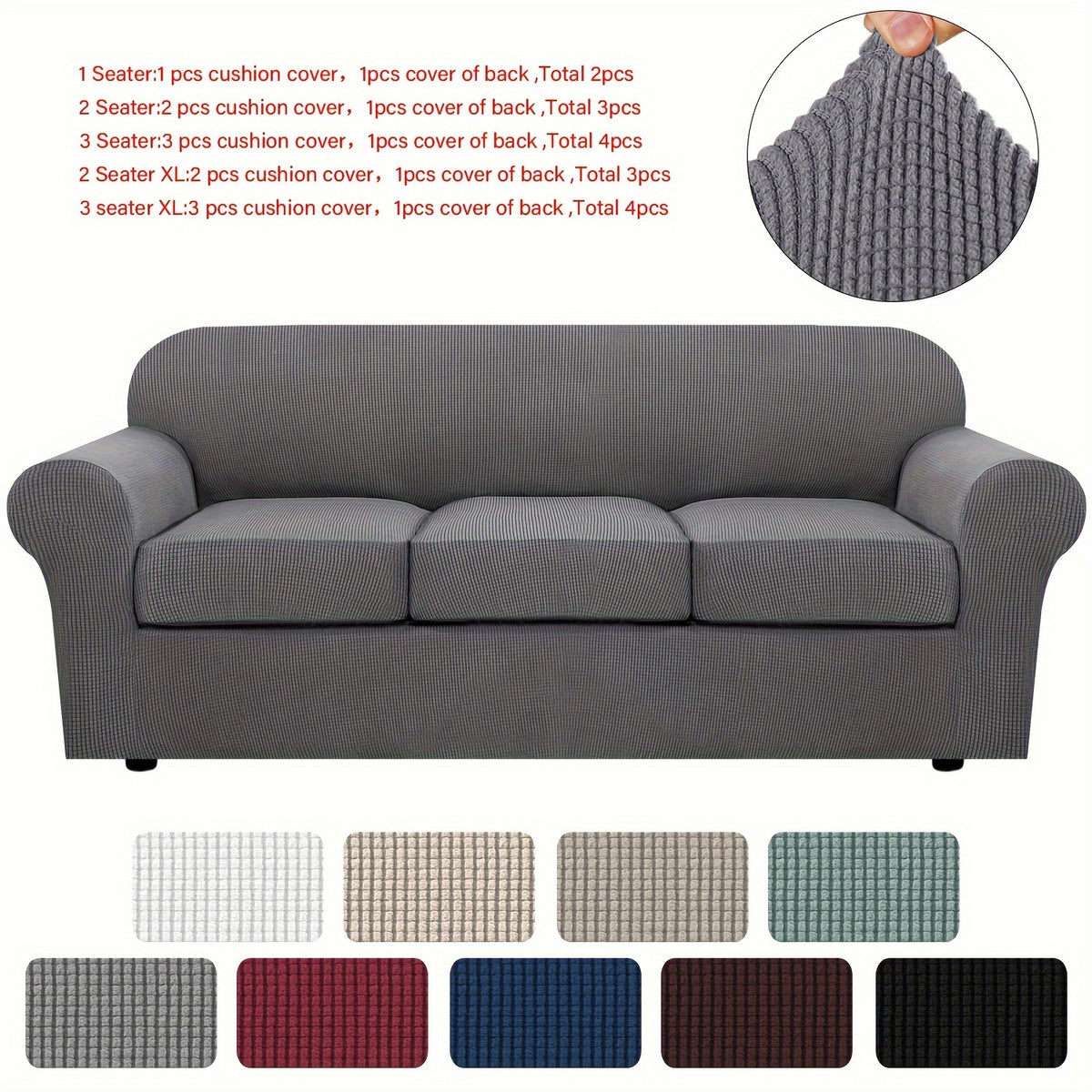 Grid Pattern Elastic Sofa Cover – Anti-Slip Full Coverage Stretchable Sofa Protector Machine Washable Classic Design for Living Room Bedroom Office