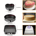 Non-Stick Cake Pan Set 3 Piece with Removable Bottom - Carbon Steel Round & Heart Shaped Baking Pans for Christmas, Halloween & Holiday Baking