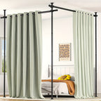 Room Divider Curtain No Drill Floor to Ceiling Tension Rod Adjustable Privacy Screen 4-10ft Height 29-146in Width Metal Frame Bedroom Office Renters Black
