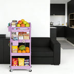 3/4-Tier Rolling Storage Cart with Drawers – Plastic Organizer with Lockable Wheels, Cup Holder & Hooks | Kitchen, Bathroom, Bedroom & Laundry Room