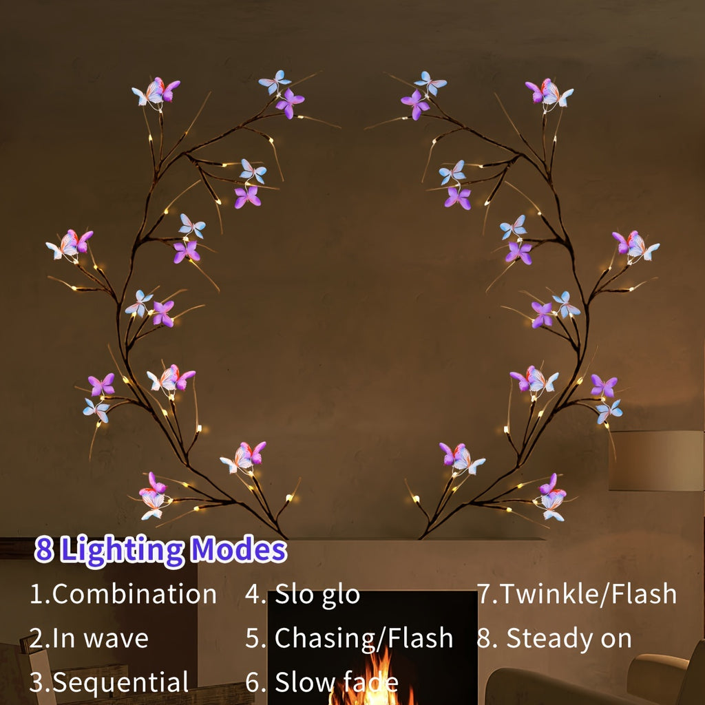 LED Willow Vine Fairy Lights with Butterfly Decoration - 37 LEDs 8 Modes USB Powered Flexible Branch String Light for Indoor Wall Bedroom Home Decor, Warm White