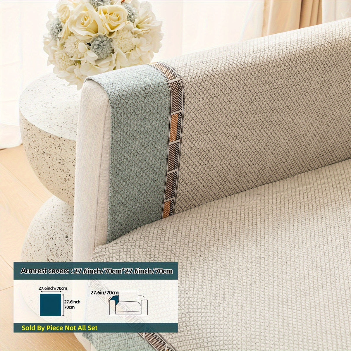 Bohemian Chenille Sofa Cover Non-Slip – Sofa Seat Cushion, Backrest, Armrest & Pillowcase Sold Separately, Dog Friendly Two-Tone for Bedroom Office Living Room, 4 Colors
