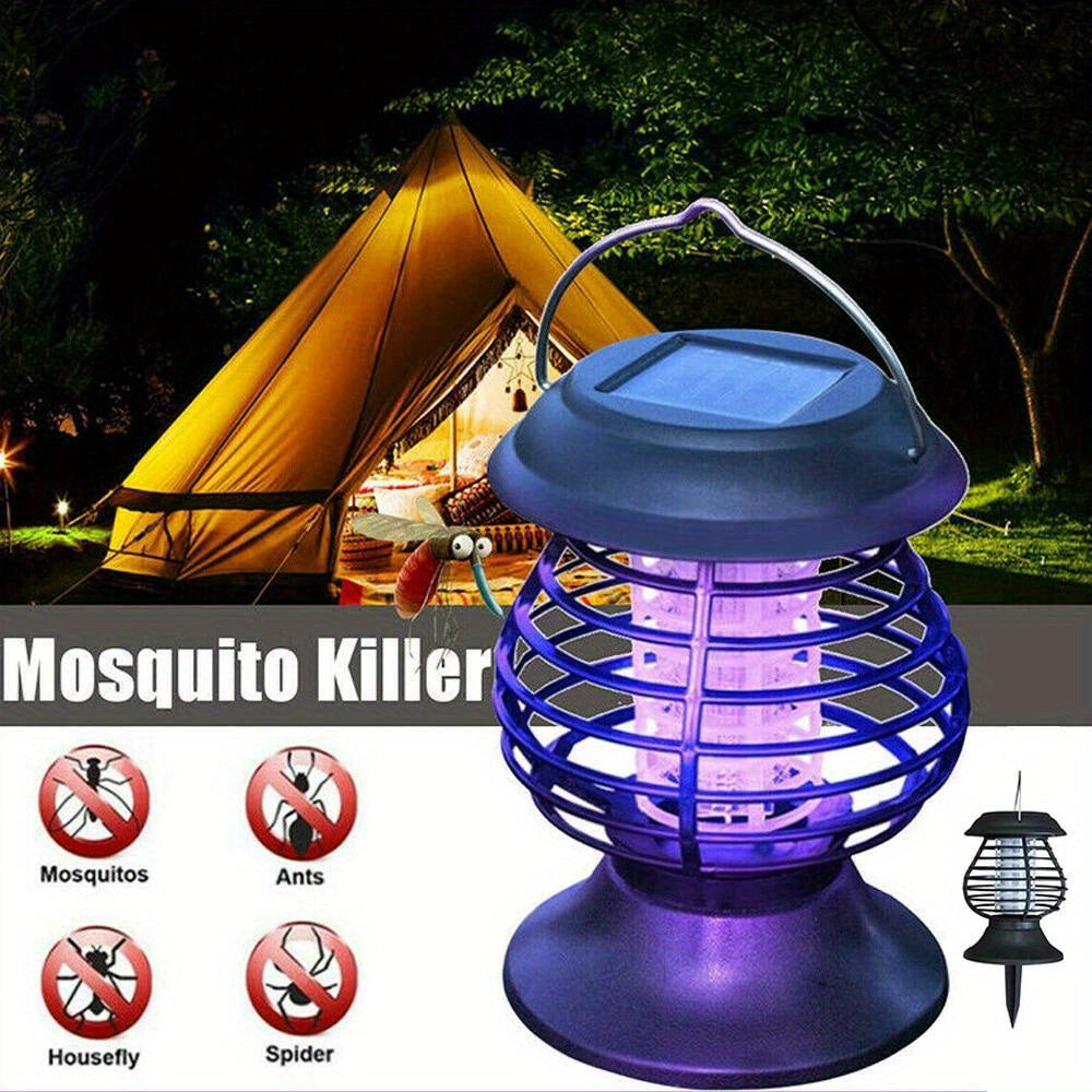 Solar UV Mosquito Killer Lamp Outdoor Electric Grid Sticky Board Dual Trap Flying Insect Killer No Power Needed for Courtyard Terrace Garden Patio Black