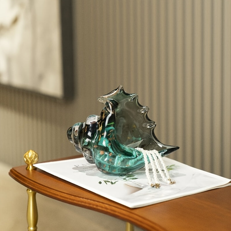 Handmade Glass Conch Art Decoration – Ocean Series Collectible Glass Seashell Sculpture, Tabletop Candy Dish Centerpiece for Bookshelf Dining Table Entryway Living Room Cabinet Home Decor