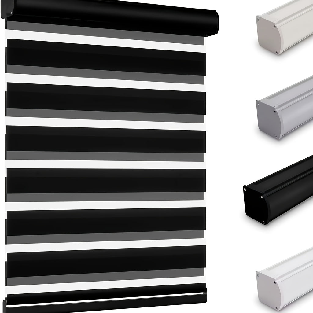 Cordless Zebra Blinds Custom Width Gradient Roller Shades | Double-Layer Fabric Room Darkening Window Treatment for Bedroom Living Room Office, 4 Colors