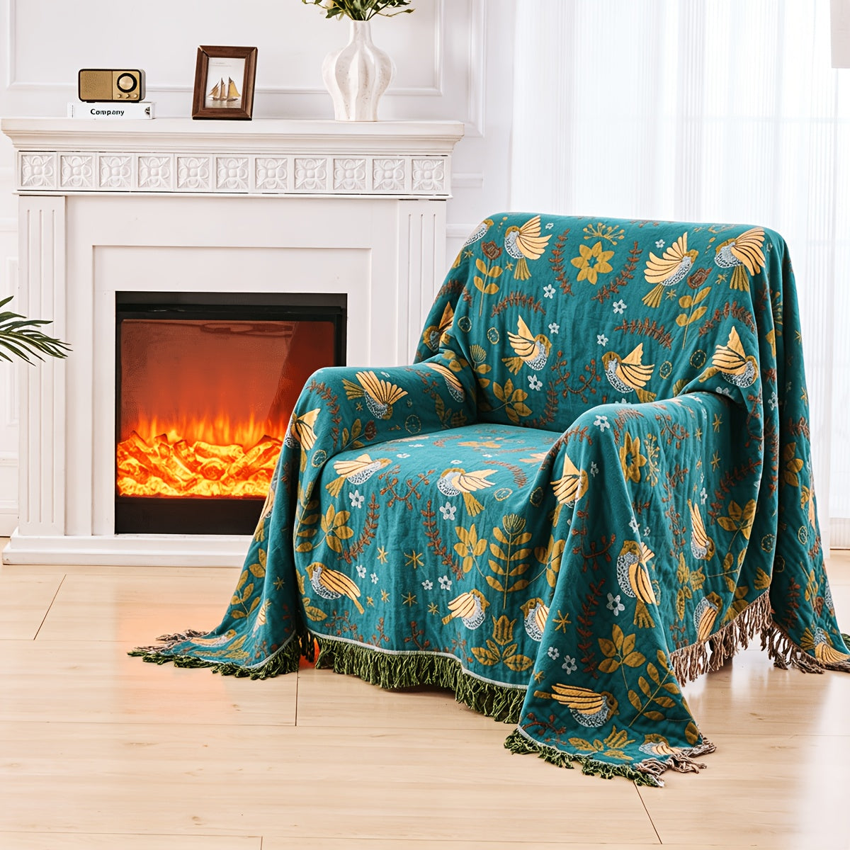 Bird Floral Cotton Throw Blanket Twin Queen King – 100% Cotton Ultra Soft Rustic Quilt, Boho Farmhouse Bed Blanket for Sofa Couch Chair, All Season
