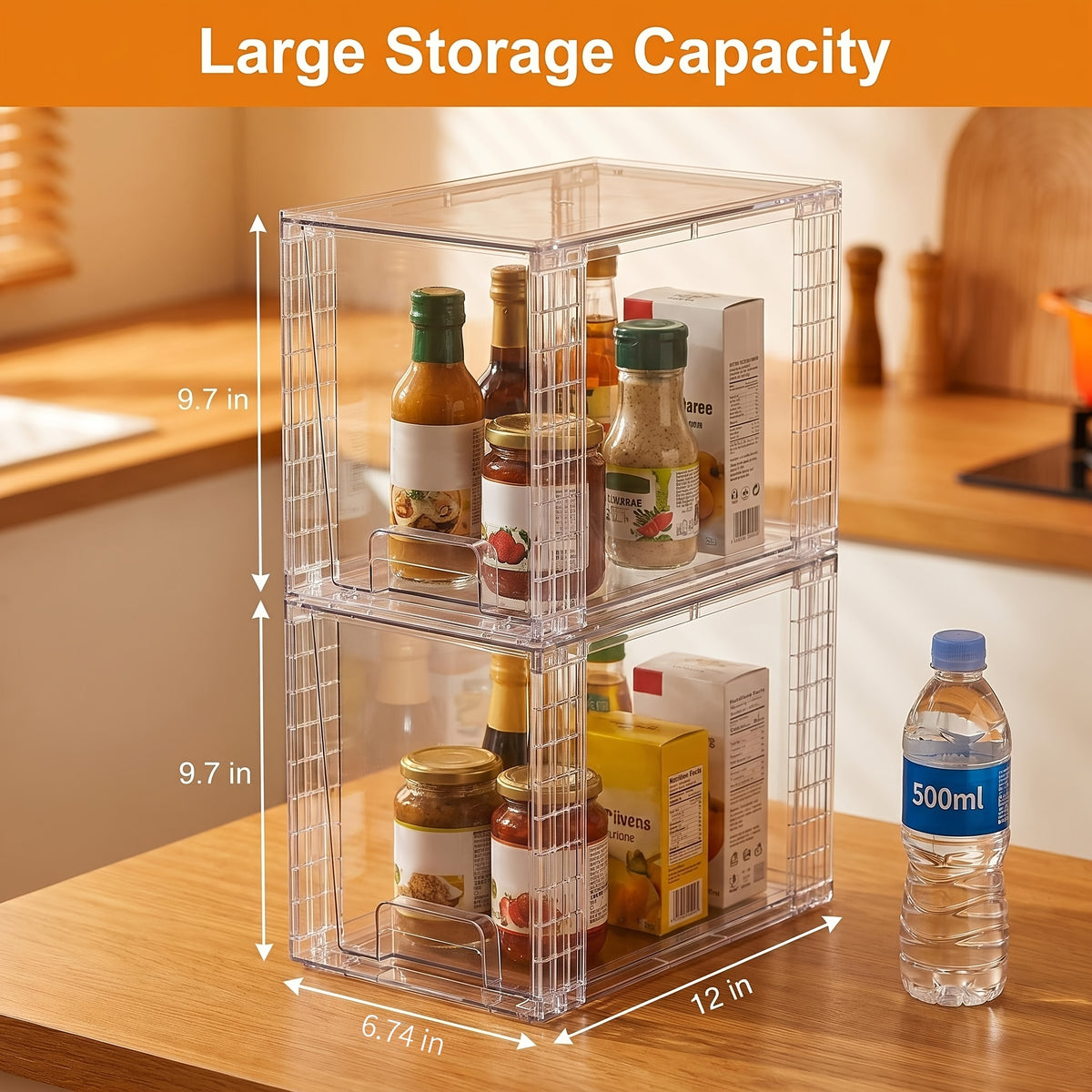 Under Sink Organizer Clear Stackable Storage Drawers – 4 Pack Plastic Bins for Bathroom, Kitchen, Skincare & Makeup, 9.7" High