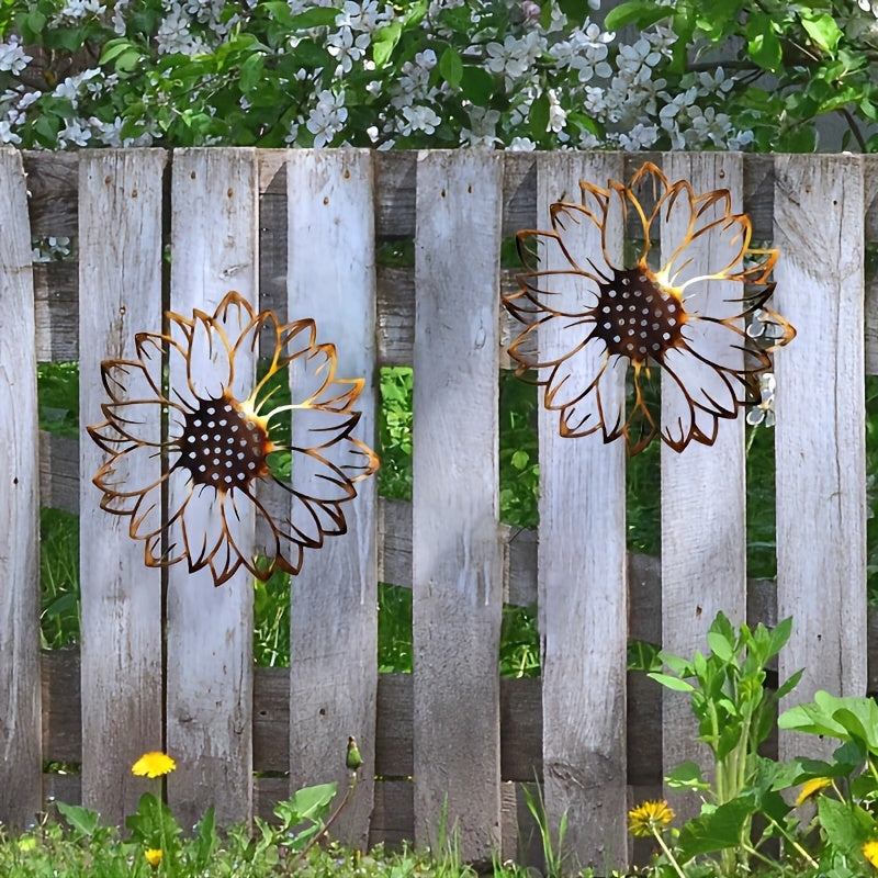 Vintage Metal Sunflower Wall Art Decor Rustic Iron Wall Mounted Sculpture Farmhouse Patio Garden Living Room Indoor Outdoor Sunflower Decor Wedding Party Decoration No Electricity Needed Boho Wall Hanging