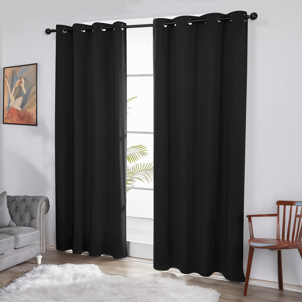 Thermal Insulated Blackout Curtains 2 Panels – 100% Room Darkening Soft Thick Drapes for Bedroom Living Room Office, Modern Window Curtains Easy Care, 3 Sizes 52x63 52x84 52x95 Inches