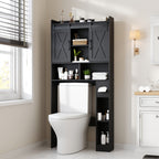 Farmhouse Over Toilet Cabinet with Sliding Doors Engineered Wood Adjustable Shelf Toilet Paper Holder Stand Space Saving Bathroom Storage No Wall Mount Multiple Colors