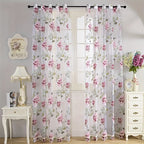Peony Floral Sheer Curtains Grommet Top – Tulle Voile Light Filtering Drapes for Bedroom Living Room, Purple Pink, Set of 2 Panels
