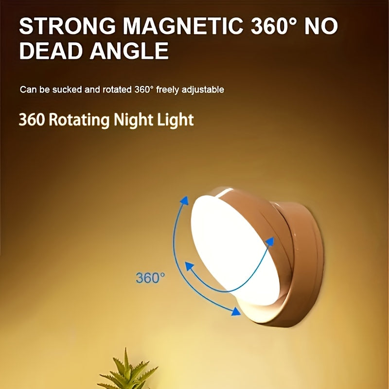 360° Motion Sensor Night Light with Magnetic Base – Rotatable, Rechargeable USB LED Wall Light for Bedroom, Stairs, Wardrobe & Hallway