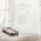 French Lace Curtains 2 Panels - Romantic European Retro Embroidery Floral Semi-Sheer Rod Pocket Drapes, 57" Wide Light Filtering Window Curtains for Living Room Bedroom Balcony, White Green Black