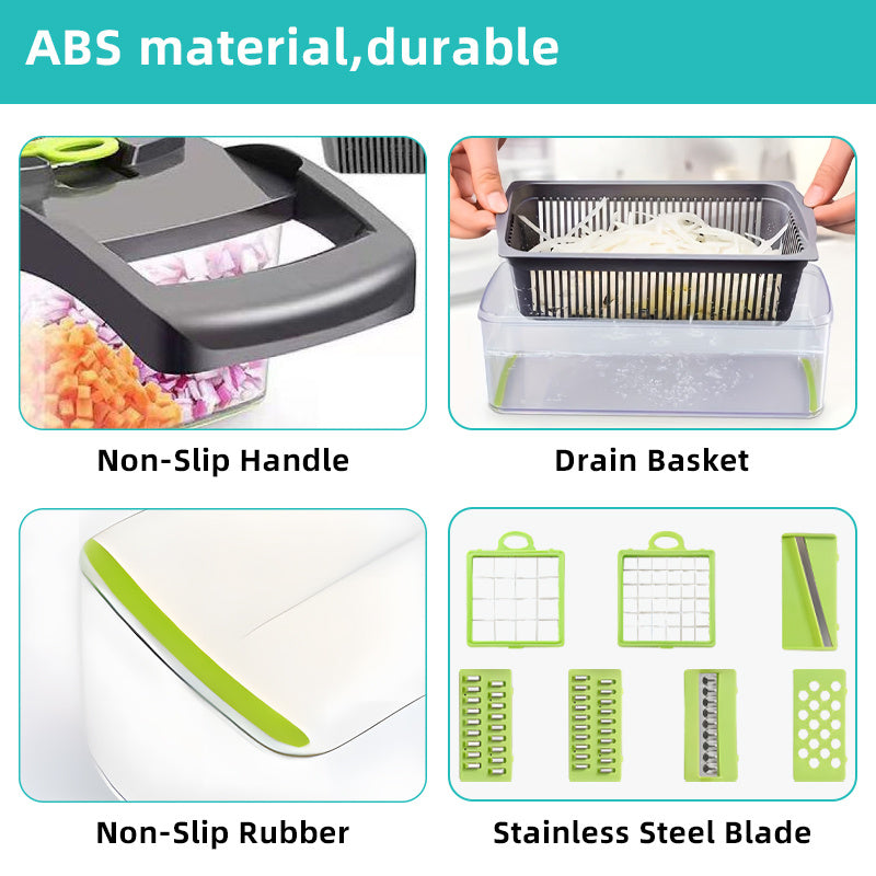 22-in-1 Vegetable Chopper & Mandoline Slicer with Container – 8 Interchangeable Blades, Onion Chopper, Food Dicer, Egg Separator & Finger Guard – All-in-One Kitchen Gadget for Veggie & Fruit Prep