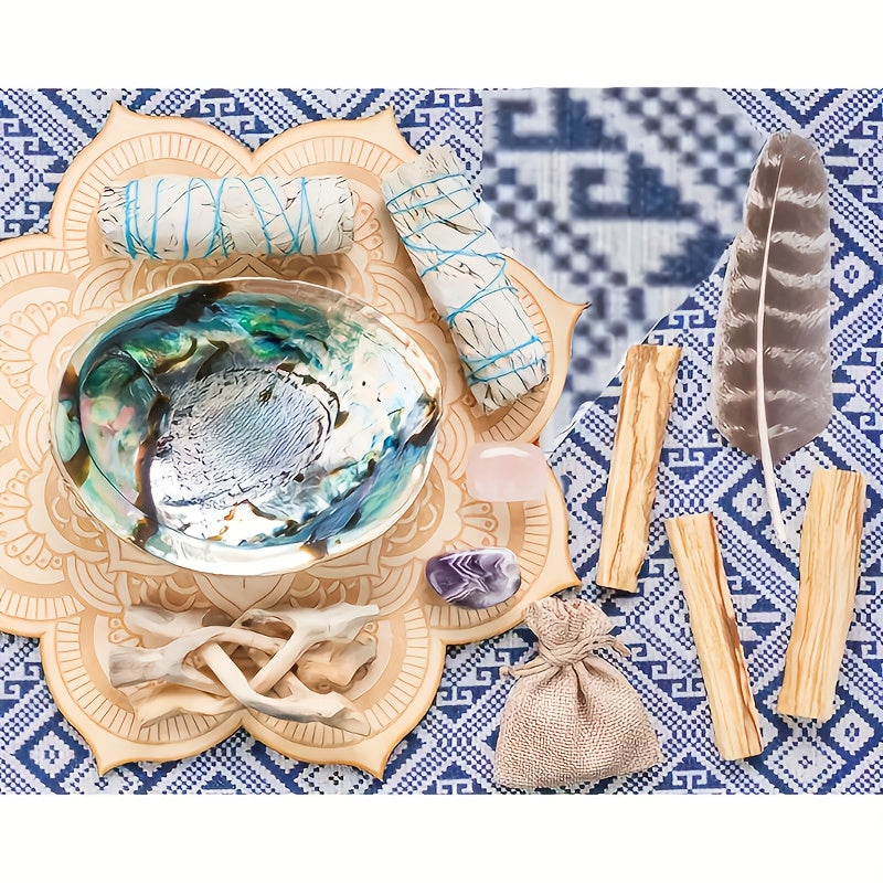 Sage Smudge Kit 11 Pieces White Sage Palo Santo Abalone Shell Crystal Stones – Home Cleansing Gift Set for Christmas Thanksgiving Spiritual Decor