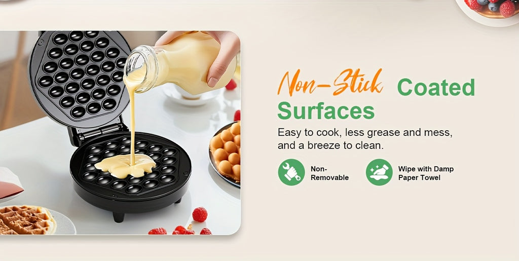 Bubble Waffle Maker 7-Inch 1000W | Hong Kong Egg Waffle Electric Grill with Nonstick Coating | Ready in 5 Mins for Breakfast, Desserts & Ice Cream Cones | Christmas Gift Idea