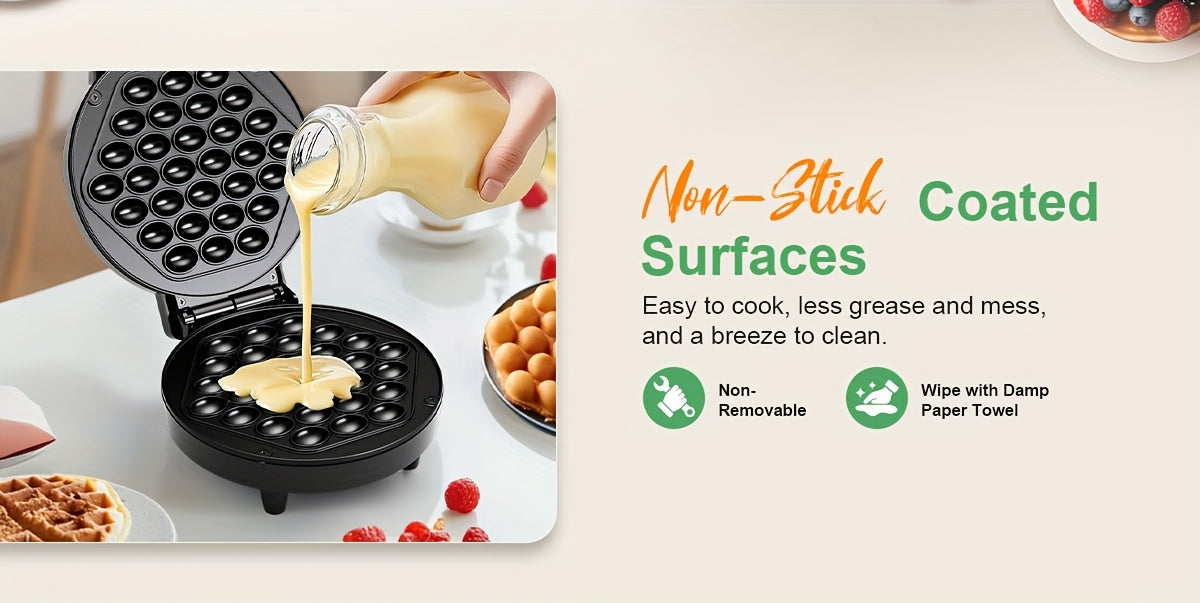 Bubble Waffle Maker 7-Inch 1000W | Hong Kong Egg Waffle Electric Grill with Nonstick Coating | Ready in 5 Mins for Breakfast, Desserts & Ice Cream Cones | Christmas Gift Idea