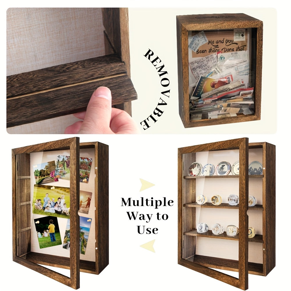 11x14 Large Shadow Box Display Frame with 4 Removable Shelves – Country Memory Box for Medals, Coins, Photos, Championship Rings, Flowers, Pins & Keepsakes Collection