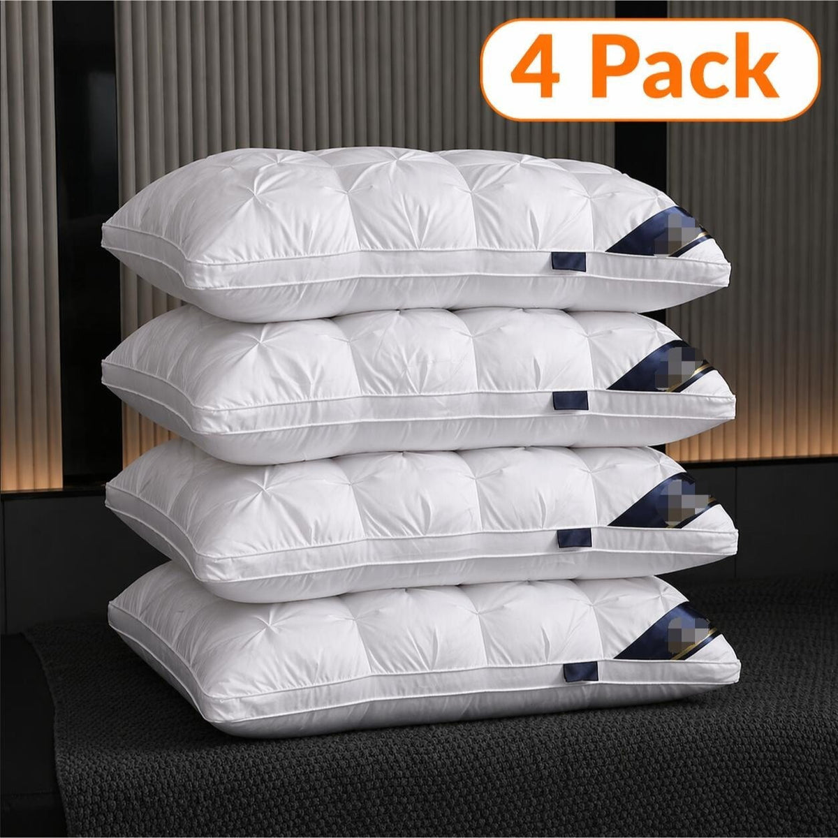 Hotel Quality Bed Pillows - Luxury Soft Polyester Fiber Satin Cover, Deep Sleep Neck Support No-Collapse, Zipper Closure Machine Washable, All-Season, 1/2/3/4-Pack White & Gray