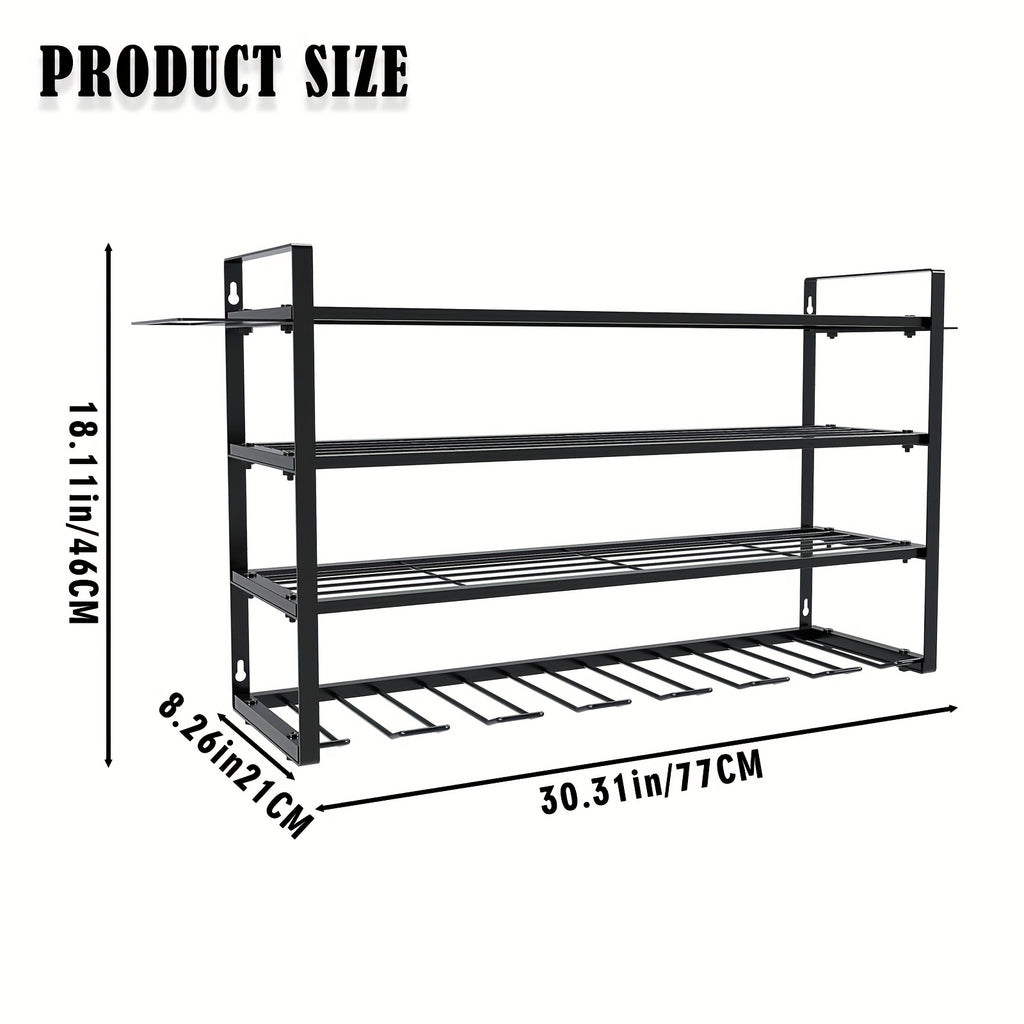 Power Tool Storage Rack Wall Mount – 150 lb Heavy-Duty 3-Tier Steel Organizer with 7 Bit Holders for Garage Workshop Shed Basement