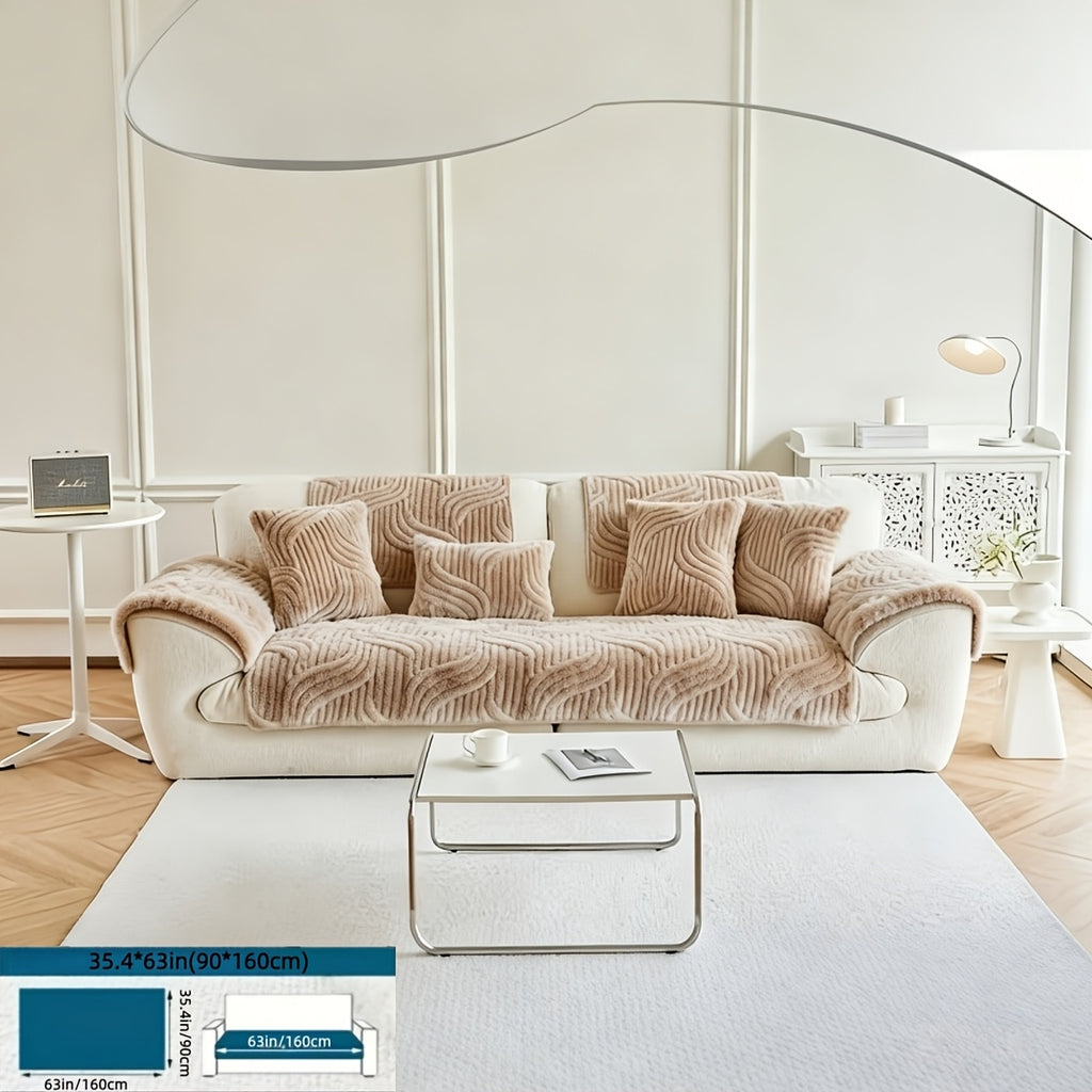 Boho Plush Sofa Cover 2-5 Seater – Non-Slip Backing, Pet-Friendly, Soft Durable Furniture Protector, 4 Colors, All-Season, Living Room Bedroom Office, Off-White Light Grey Dark Gray Light Brown